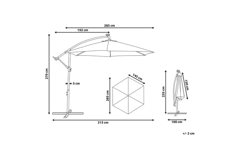 Montoito Parasoll 285 cm med LED-belysning - Grå - Havemøbler - Solafskærmning - Parasoller