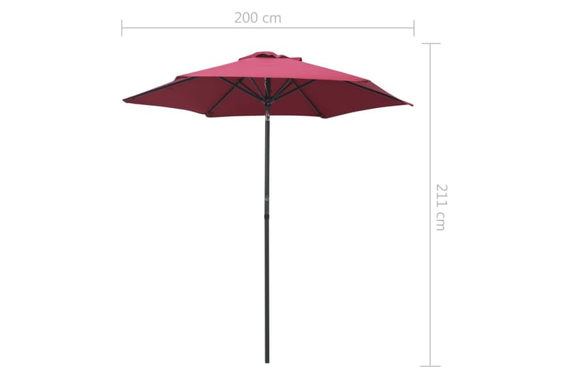 parasol 200x211 cm aluminium bordeaux - Rød - Havemøbler - Solafskærmning - Parasoller