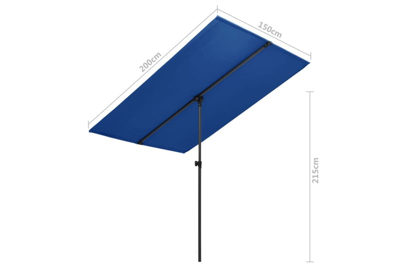 Parasol med Aluminiumsstang 2x1,5 M Azurblå - Blå - Havemøbler - Solafskærmning - Parasoller