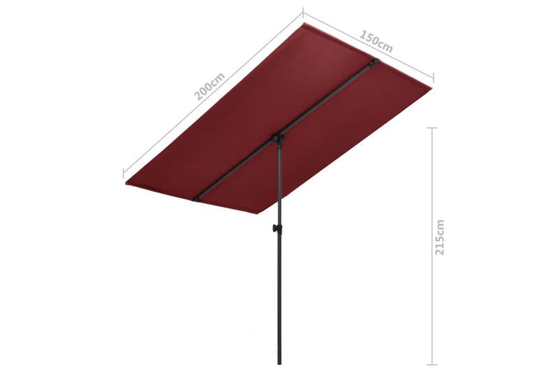 Parasol med Aluminiumsstang 2x1,5 M Bordeauxfarvet - Rød - Havemøbler - Solafskærmning - Parasoller