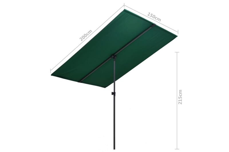 Parasol med Aluminiumsstang 2x1,5 M Grøn - Grøn - Havemøbler - Solafskærmning - Parasoller