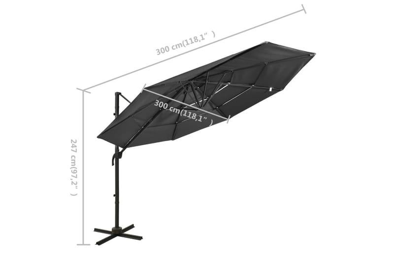 parasol med aluminiumsstang 4 niveauer 3x3 m antracitgrå - Antracit - Havemøbler - Solafskærmning - Parasoller