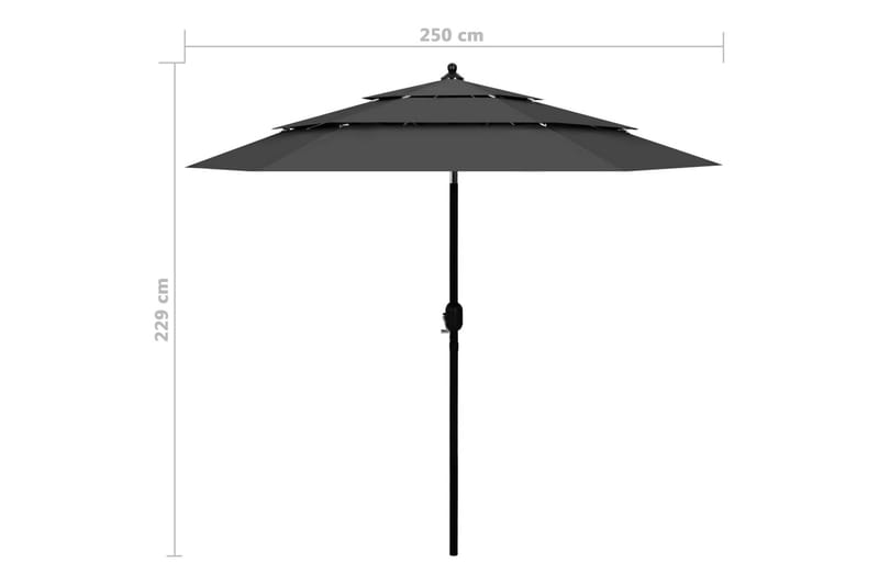 parasol med aluminiumsstang i 3 niveauer 2,5 m antracitgrå - Havemøbler - Solafskærmning - Parasoller