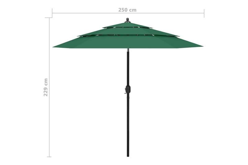 parasol med aluminiumsstang i 3 niveauer 2,5 m grøn - Havemøbler - Solafskærmning - Parasoller