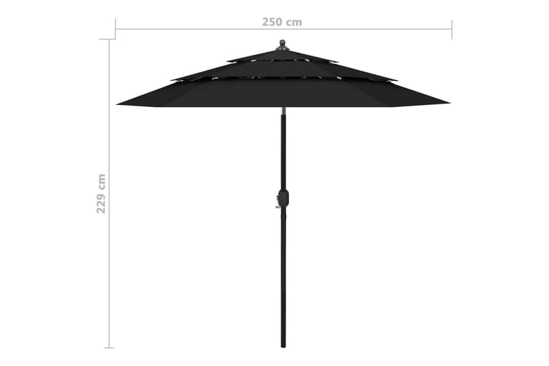 parasol med aluminiumsstang i 3 niveauer 2,5 m sort - Havemøbler - Solafskærmning - Parasoller