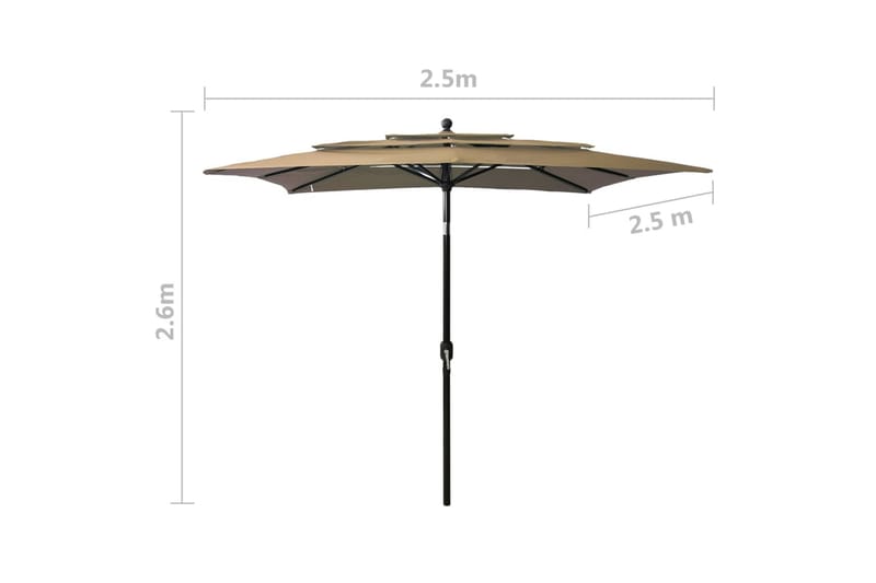 parasol med aluminiumsstang i 3 niveauer 2,5x2,5 m gråbrun - Havemøbler - Solafskærmning - Parasoller