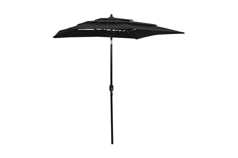 parasol med aluminiumsstang i 3 niveauer 2x2 m sort - Havemøbler - Solafskærmning - Parasoller