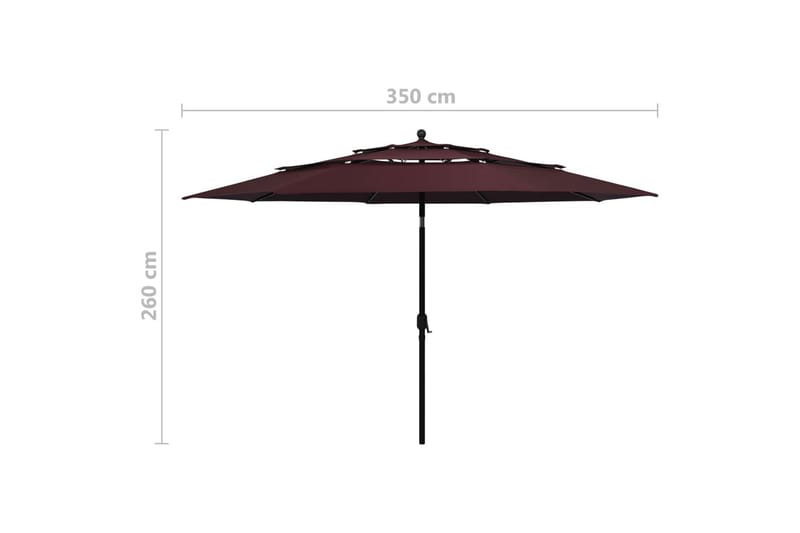 parasol med aluminiumsstang i 3 niveauer 3,5 m bordeaux - Havemøbler - Solafskærmning - Parasoller