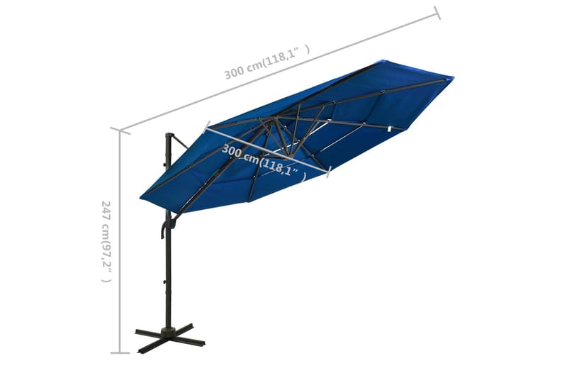 parasol med aluminiumsstang i 4 niveauer 3x3 m azurblå - Blå - Havemøbler - Solafskærmning - Parasoller