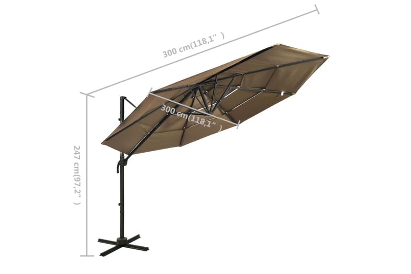 parasol med aluminiumsstang i 4 niveauer 3x3 m gråbrun - Gråbrun - Havemøbler - Solafskærmning - Parasoller