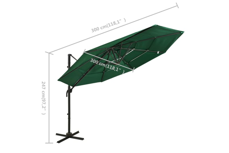 parasol med aluminiumsstang i 4 niveauer 3x3 m grøn - Grøn - Havemøbler - Solafskærmning - Parasoller