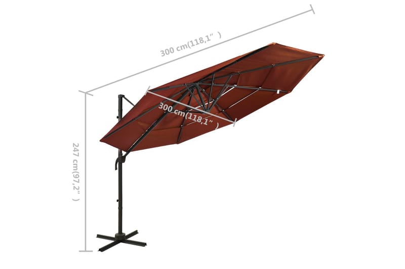 parasol med aluminiumsstang i 4 niveauer 3x3 m terrakotta - Havemøbler - Solafskærmning - Parasoller