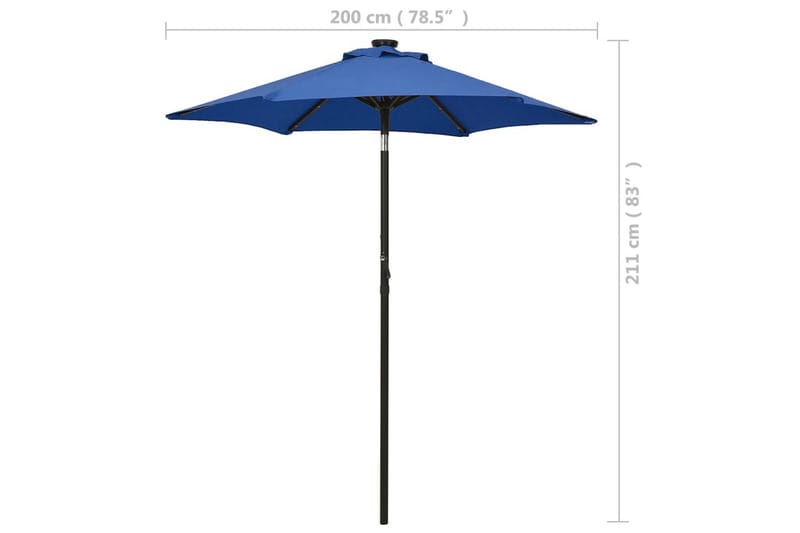 parasol med LED-lys 200x211 cm aluminium azurblå - Blå - Havemøbler - Solafskærmning - Parasoller