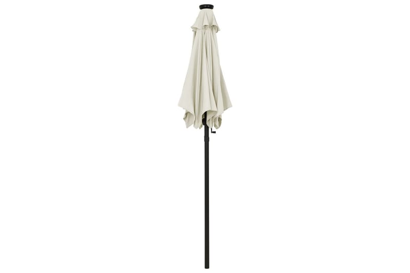 parasol med LED-lys 200x211 cm aluminium sandfarvet - Havemøbler - Solafskærmning - Parasoller