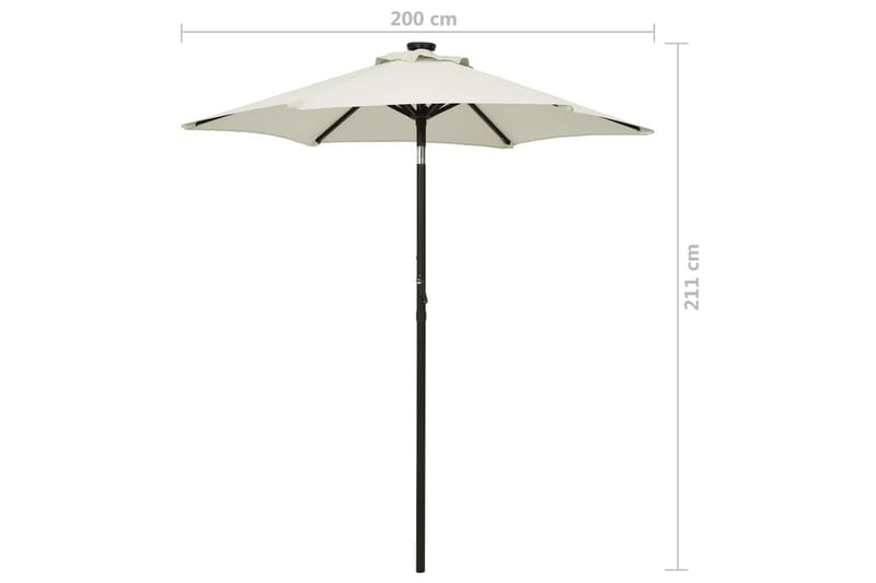 parasol med LED-lys 200x211 cm aluminium sandfarvet - Havemøbler - Solafskærmning - Parasoller