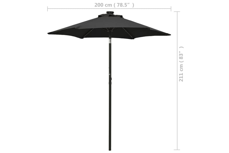 parasol med LED-lys 200x211 cm aluminium sort - Sort - Havemøbler - Solafskærmning - Parasoller