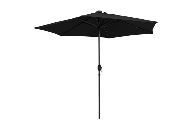 Parasol Med Led-Lys Og Aluminiumsstang 270 cm Sort - Sort - Havemøbler - Solafskærmning - Parasoller