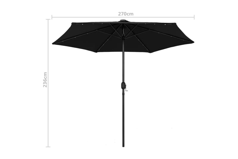 Parasol Med Led-Lys Og Aluminiumsstang 270 cm Sort - Sort - Havemøbler - Solafskærmning - Parasoller