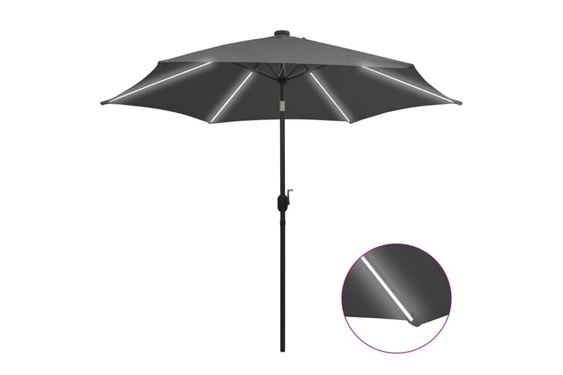 Parasol Med Led-Lys Og Aluminiumsstang 300 cm Antracitgrå - Grå - Parasoller