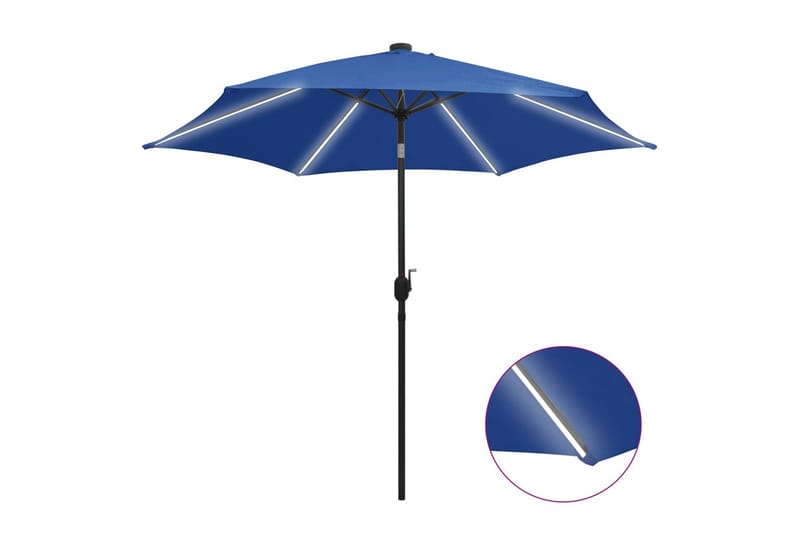 Parasol Med Led-Lys Og Aluminiumsstang 300 cm Azurblå - Blå - Havemøbler - Solafskærmning - Parasoller