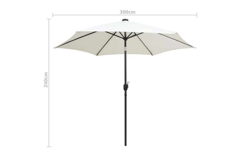 Parasol Med Led-Lys Og Aluminiumsstang 300 cm Sandfarvet - Hvid - Havemøbler - Solafskærmning - Parasoller