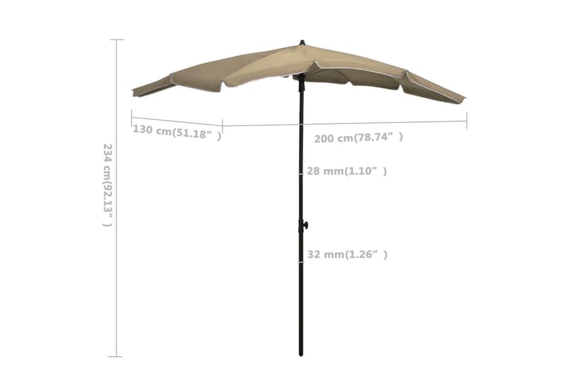 parasol med stang 200x130 cm gråbrun - Gråbrun - Havemøbler - Solafskærmning - Parasoller