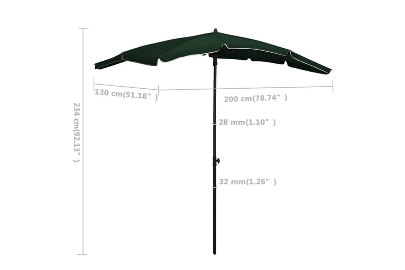 parasol med stang 200x130 cm grøn - Grøn - Havemøbler - Solafskærmning - Parasoller