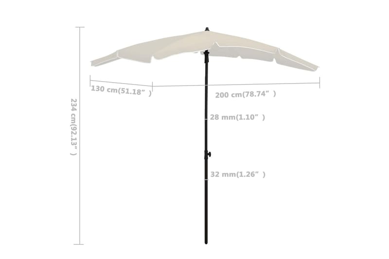 parasol med stang 200x130 cm sandfarvet - Creme - Havemøbler - Solafskærmning - Parasoller