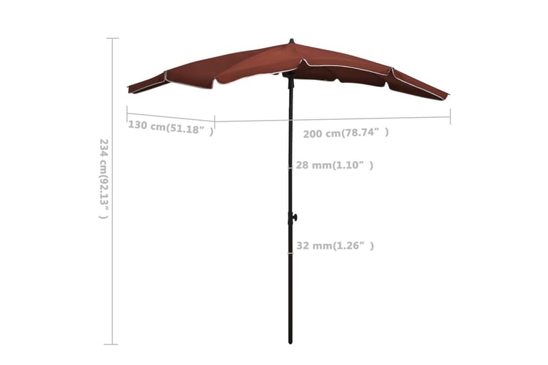 parasol med stang 200x130 cm terrakotta - Orange - Havemøbler - Solafskærmning - Parasoller