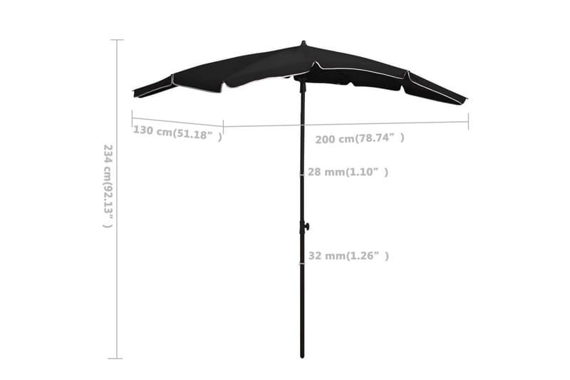 parasol med stang 210x130 cm sort - Sort - Havemøbler - Solafskærmning - Parasoller