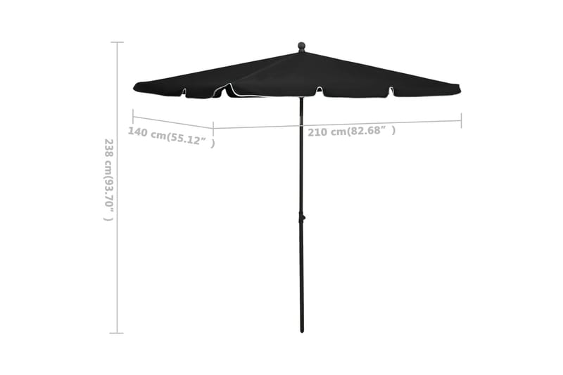 parasol med stang 210x140 cm sort - Sort - Havemøbler - Solafskærmning - Parasoller