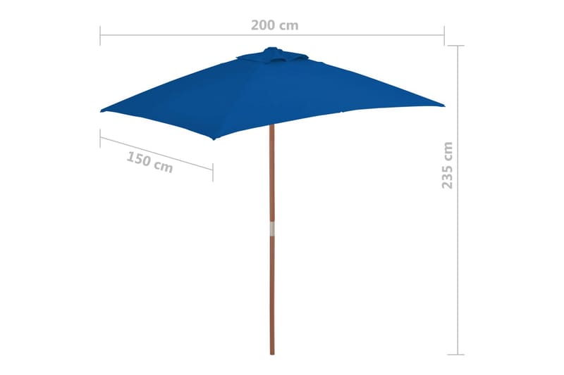 parasol med træstang 150x200 cm blå - Blå - Parasoller