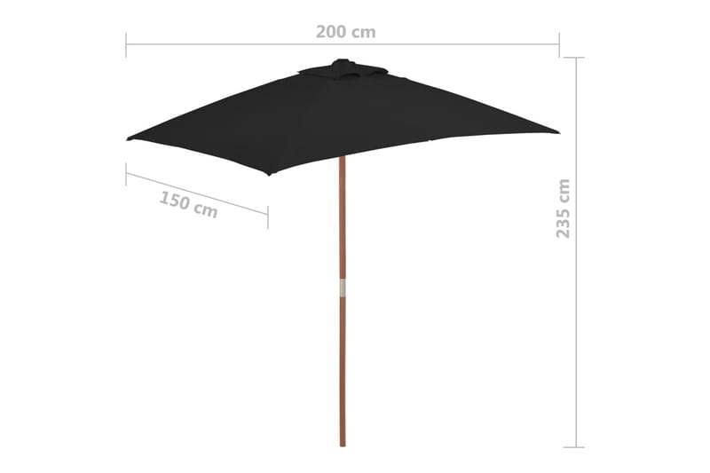 parasol med træstang 150x200 cm sort - Sort - Havemøbler - Solafskærmning - Parasoller