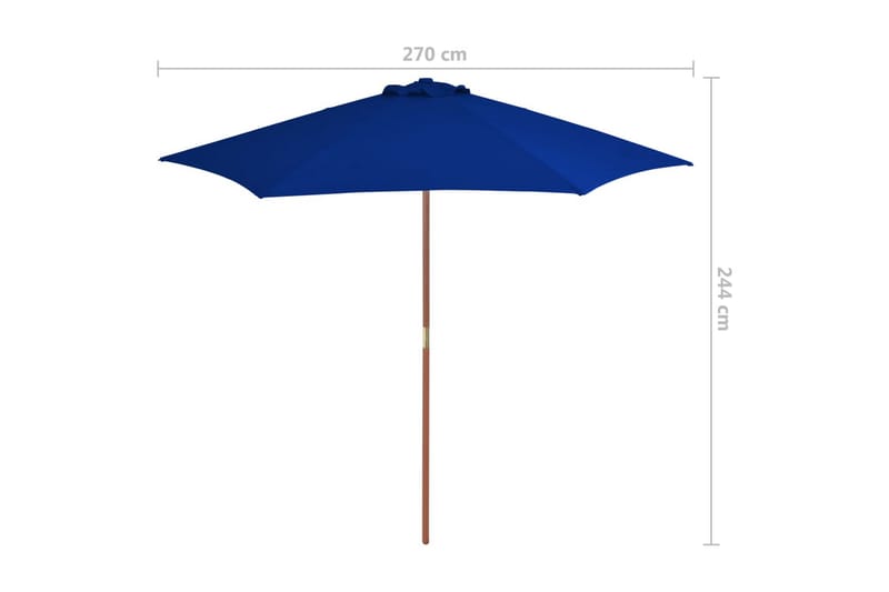 parasol med træstang 270 cm blå - Blå - Havemøbler - Solafskærmning - Parasoller