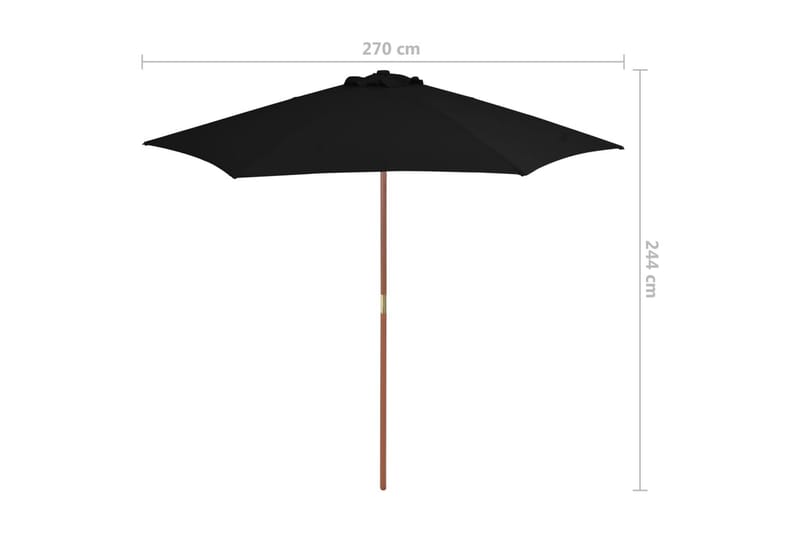 parasol med træstang 270 cm sort - Sort - Havemøbler - Solafskærmning - Parasoller