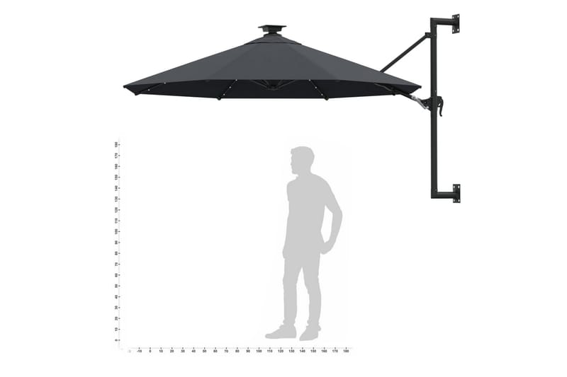 væghængt parasol med LED metalstang 300 cm antracitgrå - Antracit - Havemøbler - Solafskærmning - Parasoller