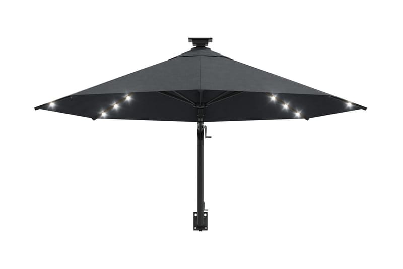 væghængt parasol med LED metalstang 300 cm antracitgrå - Antracit - Havemøbler - Solafskærmning - Parasoller