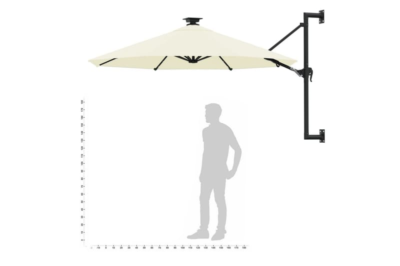 væghængt parasol med LED metalstang 300 cm sandfarvet - Creme - Havemøbler - Solafskærmning - Parasoller