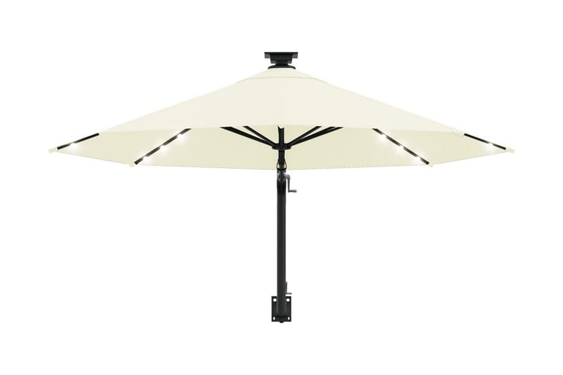 væghængt parasol med LED metalstang 300 cm sandfarvet - Creme - Havemøbler - Solafskærmning - Parasoller