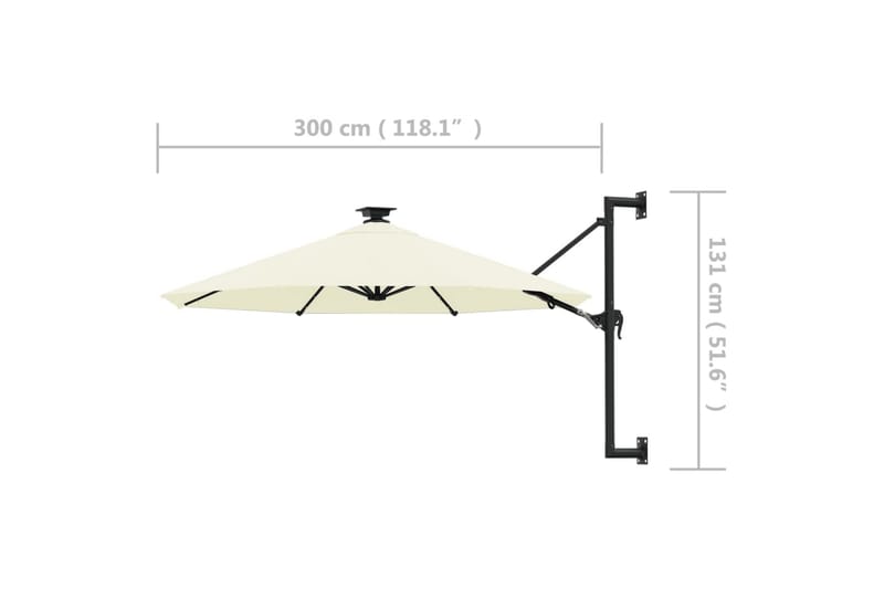 væghængt parasol med LED metalstang 300 cm sandfarvet - Creme - Havemøbler - Solafskærmning - Parasoller