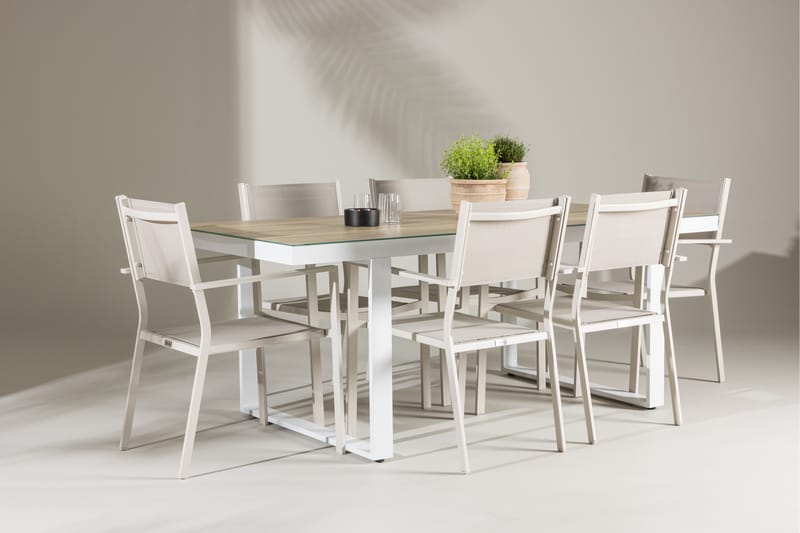 Merlo Spisegruppe 200 cm + 6 stk Copacabana Spisestole Beige/Hvid - Havemøbler - Udendørsgruppe - Havesæt