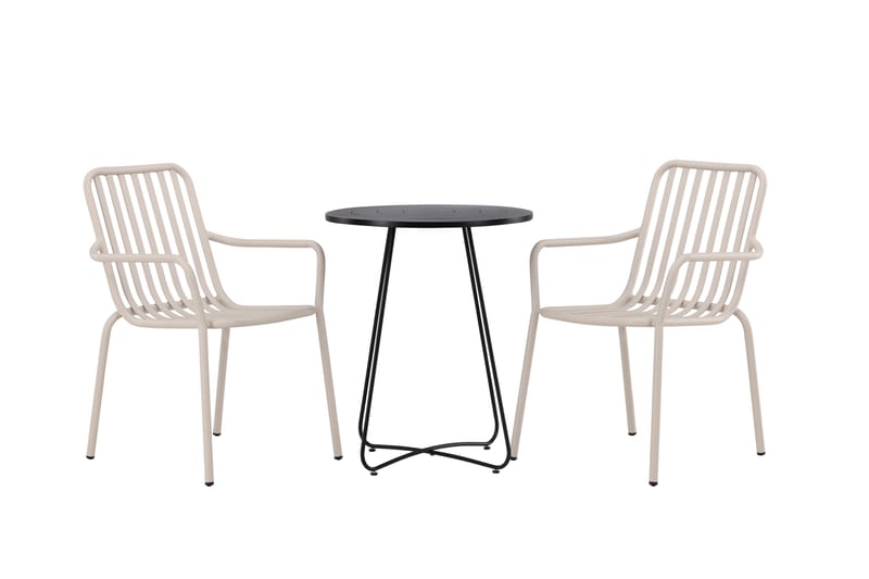 Bacong Cafésæt Rundt 60 cm + 2 Peking Armlænsstole - Beige/Sort - Havemøbler - Balkon - Balkonmøbler - Altansæt