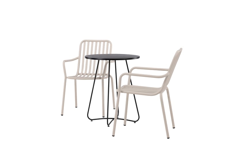 Bacong Cafésæt Rundt 60 cm + 2 Peking Armlænsstole - Beige/Sort - Havemøbler - Balkon - Balkonmøbler - Altansæt