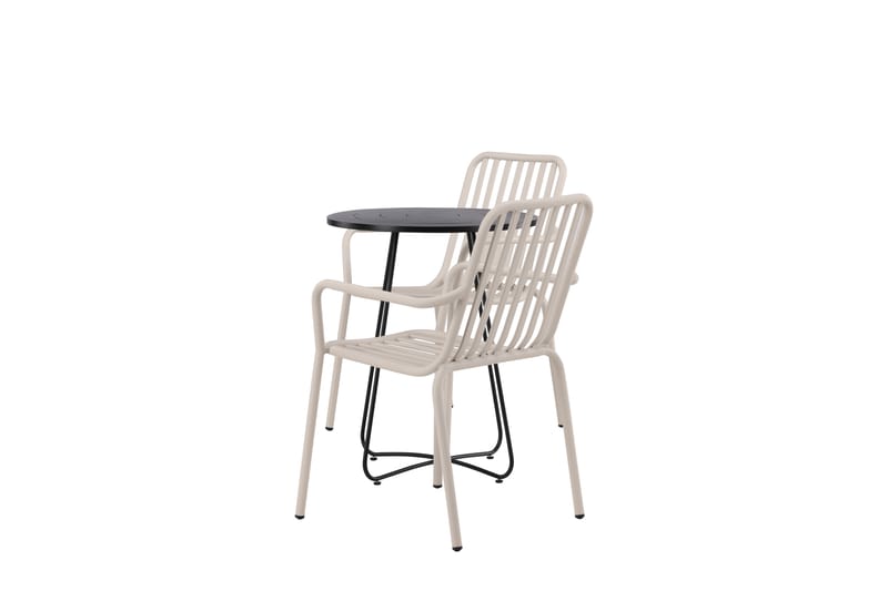 Bacong Cafésæt Rundt 60 cm + 2 Peking Armlænsstole - Beige/Sort - Havemøbler - Balkon - Balkonmøbler - Altansæt