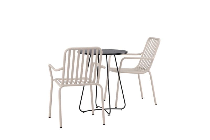 Bacong Cafésæt Rundt 60 cm + 2 Peking Armlænsstole - Beige/Sort - Havemøbler - Balkon - Balkonmøbler - Altansæt