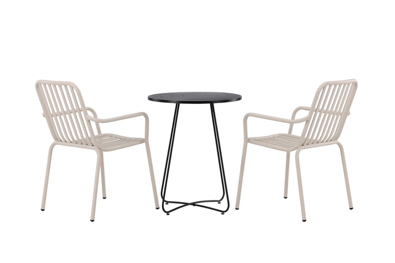 Bacong Cafésæt Rundt 60 cm + 2 Peking Armlænsstole - Beige/Sort - Havemøbler - Balkon - Balkonmøbler - Altansæt