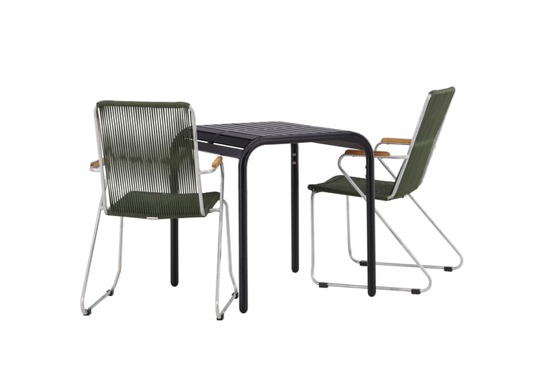 Borneo Cafésæt 70 cm + 2 Bois Armlænsstole - Grøn/Sort - Havemøbler - Balkon - Balkonmøbler - Altansæt