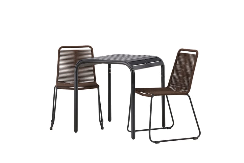 Borneo Cafésæt 70 cm + 2 Lindos Spisestole - Brun/Sort - Havemøbler - Balkon - Balkonmøbler - Altansæt