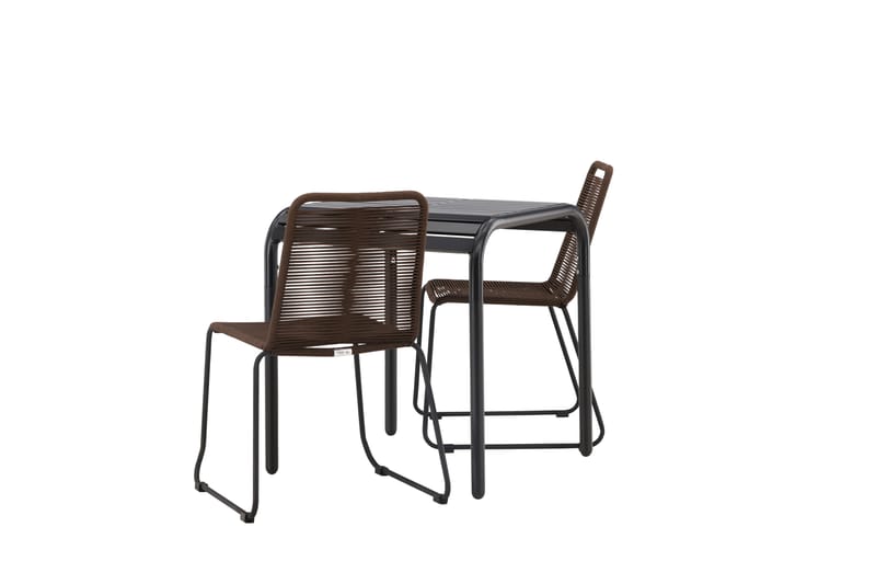 Borneo Cafésæt 70 cm + 2 Lindos Spisestole - Brun/Sort - Havemøbler - Balkon - Balkonmøbler - Altansæt