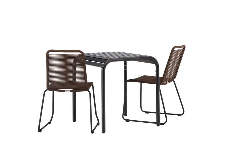 Borneo Cafésæt 70 cm + 2 Lindos Spisestole - Brun/Sort - Havemøbler - Balkon - Balkonmøbler - Altansæt